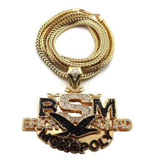 New Iced Out Gold/Black BSM Brick squad Monopoly Pendant w/4mm 36" Franco Chain Necklace MP830GBK Jewelry