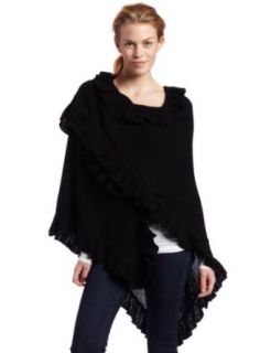 Minnie Rose Women's 100% Cashmere Ruffle Shawl Sweater, Black, One Size Pashmina Shawls