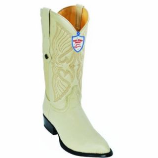 Elk Skin Western Style Boot, Off White, J Toe, Leather Sole,  J Toe Offwhite Boots Shoes