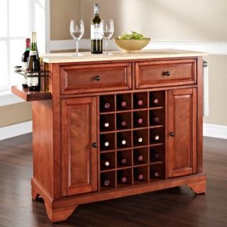 Crosley LaFayette Natural Wood Top Wine Island with Extended Corner Feet   Kitchen Islands and Carts
