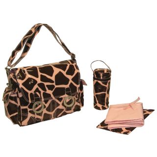 Kalencom Coated Double Buckle Diaper Bag   Giraffe   Chocolate/Pink   Designer Diaper Bags