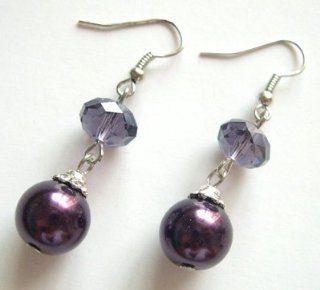 Eggplant Purple Faux Pearl & Crystal Fishook Earring   Purple Bridesmaid Jewelry Jewelry