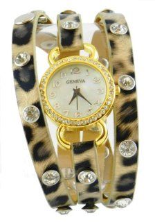 Leopard Print Geneva Leather Wrap and CZ Watch at  Women's Watch store.