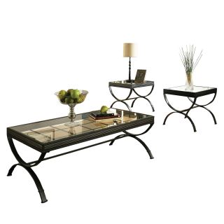 Steve Silver Emerson Rectangle Glass Top 3 Piece Coffee Table Set   Black   Coffee Table Sets