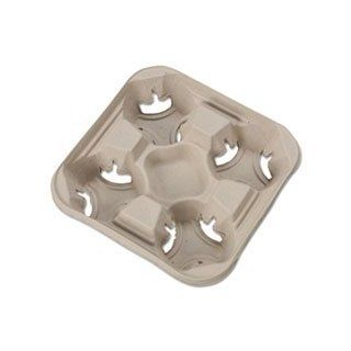 StrongHolder Molded Fiber Cup Trays, 8 32oz, Four Cups, 300/Carton   Take Out Cup Carriers