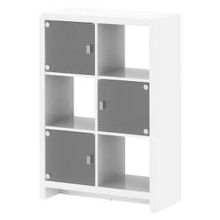 kathy ireland Office by Bush Furniture New York Skyline 6 Cube Bookcase with Three Glass Doors   Plumeria White   Bookcases