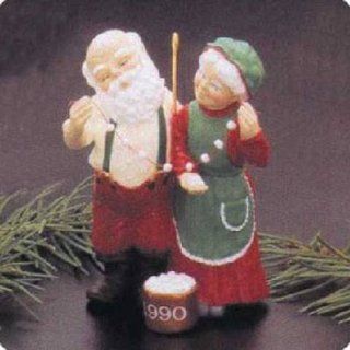 Popcorn Party Mr. and Mrs. Claus 5th in Series 1990 Hallmark Ornament QX4393   Decorative Hanging Ornaments