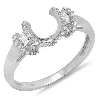 0.20 Carat (ctw) 14k White Gold Round & Baguette Diamond Ladies Anniversary Wedding Band Enhancer Guard Ring 1/5 CT Jewelry