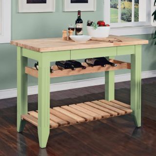 Color Story Sage Green Butcher Block Gathering Island   Kitchen Islands and Carts