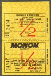 Monon Railroad Half Fare ticket unused undated Entertainment Collectibles