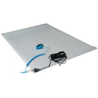 ESDProduct Vinyl General Purpose Mat Kit with Wrist Strap and 15' Ground Cord, 3/32" Thick, 8' Length, 2' Width, Gray Science Lab Esd Supplies