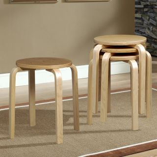 Linon Bentwood Stackable Short Stool   Natural   17 in.   Set of 4   Dining Chairs
