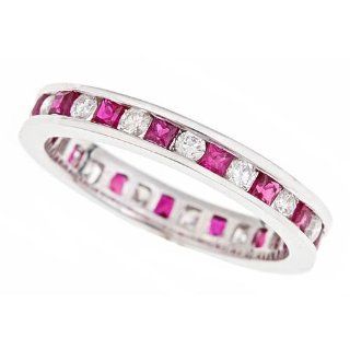 Round Diamond Princess Cut Ruby Wedding Anniversary Eternity Band Ring 14K White Gold (1 1/3cttw, SI Clarity, F Color) Jewelry