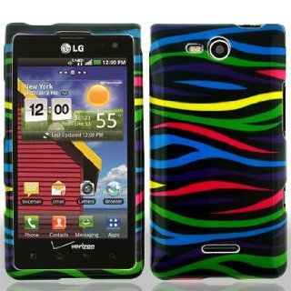 LG Lucid 4G 4 G VS840 VS 840 / Cayman Black with Color Rainbow Zebra Animal Skin Design Snap On Hard Protective Cover Case Cell Phone Cell Phones & Accessories