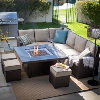 Belham Living Monticello All Weather Wicker Conversation Set with Fire Pit   Conversation Patio Sets