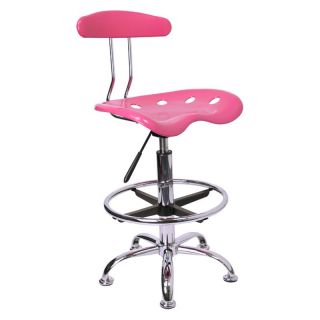 Vibrant Drafting Stool with Tractor Seat   Pink and Chrome   Drafting Chairs & Stools