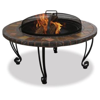 Uniflame 34 Inch Slate and Marble Fire Pit with Copper Accents   Fire Pits