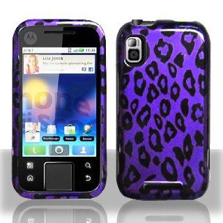 Purple Leopard Design Snap on Hard Skin Shell Protector Faceplate Cover Case for Motorola Flipside Mb508 + Lcd Screen Guard + Microfiber Pouch Bag + Case Opener Electronics