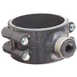 Spears 867 SR Series PVC Clamp On Saddle with EPDM O Ring, Zink Bolt, Stainless Steel Reinforced Outlet, Schedule 80, 4" IPS OD x 1/2" NPT Female Industrial Pipe Fittings