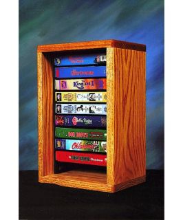 The Wood Shed Solid Oak Desktop / Shelf 10 VHS Tape Media Cabinet with Individual Locking Slots   Media Storage