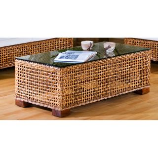 Hospitality Rattan Pegasus Rattan & Wicker Coffee Table with Glass Top   Natural   Coffee Tables