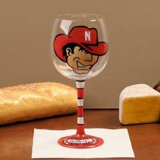 NCAA Nebraska Cornhuskers Hand Painted 16oz. Wine Glass Kitchen & Dining