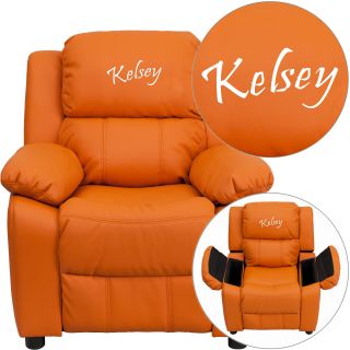 Flash Furniture Personalized Vinyl Kids Recliner with Storage Arms   Orange   Kids Recliners