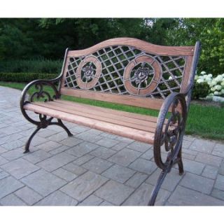 Oakland Living Double Rose Cast Iron and Wood Bench in Antique Bronze Finish   Outdoor Benches