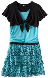 Amy Byer Girls 7 16 Plus Size Print Chiffon Tie Front Triple Tier Dress, Blue, 18.5 Playwear Dresses Clothing