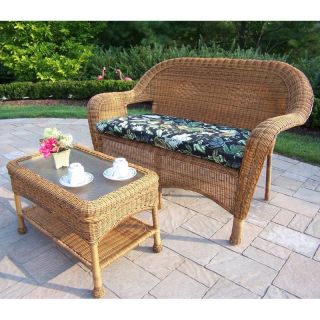 Oakland Living All Weather Wicker Loveseat and Coffee Table Set   Conversation Patio Sets