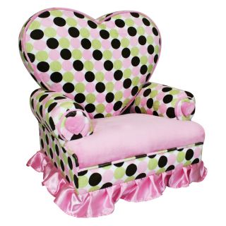 Harmony Kids Princess Heart Chair Minky   Pink and Brown Polka Dot   Kids Arm Chairs