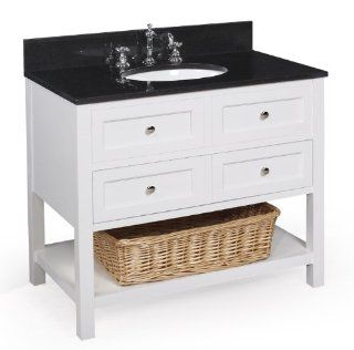New Yorker 36 inch Bathroom Vanity (Black/White) Includes a White Cabinet, Soft Close Drawers, a Granite Countertop, and a Ceramic Sink    