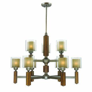 Golden Lighting 50109MW Chandelier with Amber Touched Glass Shades, Mahogany Steel Wash Finish    