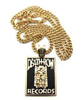 New Iced Out Gold/Black Death Row Records Square Pendant w/6mm 36" Cuban Link Chain XP874G CC Pendant Necklaces Jewelry