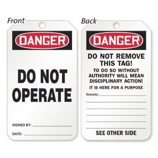 Danger Do Not Operate, 10 pt PF Cardstock, Plain Hole Tag, 25 Tags / Pack, 3.875" x 8.5"