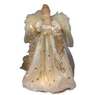 Kurt Adler 16 Inch UL 10 Light Ivory and Gold Angel Treetop   Christmas Tree Toppers