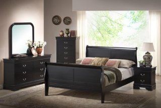 Yuan Tai Louis Phillip Queen Bed and 5 Piece Sleigh Bedroom Set, Black   Bedroom Furniture Sets