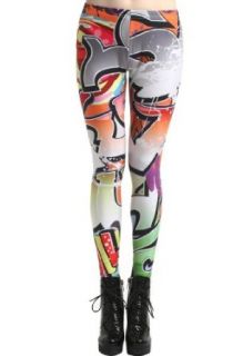 Romwe Women's Contrast Color Graffiti Print Dacron Leggings Colorful M