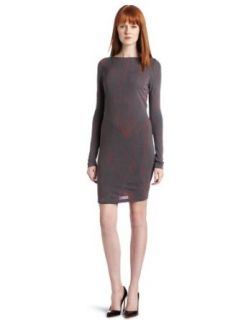 Nicole Miller Women's Long Sleeve Sheath Dress, Grey/Persimmon, Petite