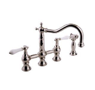 Graff Bridge Kitchen Faucet W/ Side Spray & Porcelain Lever Handles G 4845 LC1 PN Polished Nickel   Kitchen Sink Faucets  