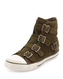 Vincent Buckled Suede High Top Sneaker, Military