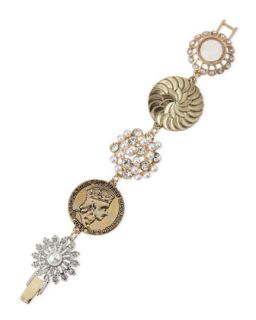 Mixed Floral & Disc Pearly Crystal Station Bracelet