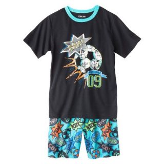 Cherokee Boys 2 Piece Soccer Short Sleeve Tee and Short Pajama Set   Ebony XS