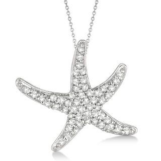 Starfish Shaped Diamond Pendant Necklace Pave Set 14kt White Gold (0.55 ct) Beach Themed Allurez Jewelry