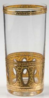 Culver Antigua Highball Glass   Gold Crackles,Ovals,Band