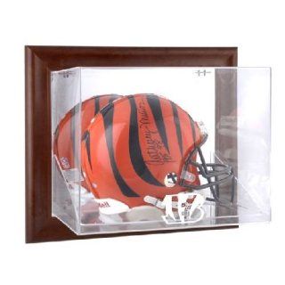Brown Framed Wall Mounted Football Helmet Display Case with NFL Team Logo   Cincinnati Bengals Logo  Sports Related Display Cases  Sports & Outdoors