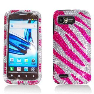 Full Diamond Bling Hard Shell Case for Motorola MB865 ATRIX 2 [AT&T] (Zebra   Hot Pink) Cell Phones & Accessories