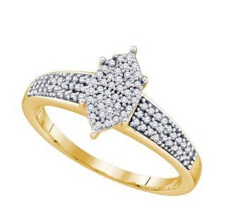 0.25 Carat (ctw) 10k Yellow Gold Round White Diamond Ladies Micropave Right Hand Ring 1/4 CT Jewelry