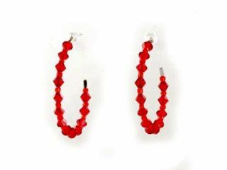 Red Swarovski Crystal Hoop Earrings C13 Silver Tone 1.25 in Fashion Jewelry Jewelry