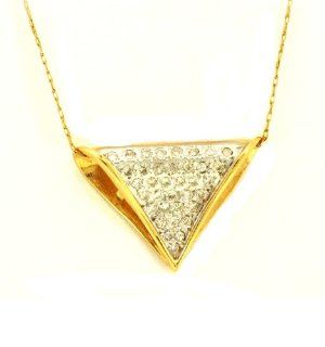 14K Yellow Gold Triangle Diamond Pendant Jewelry